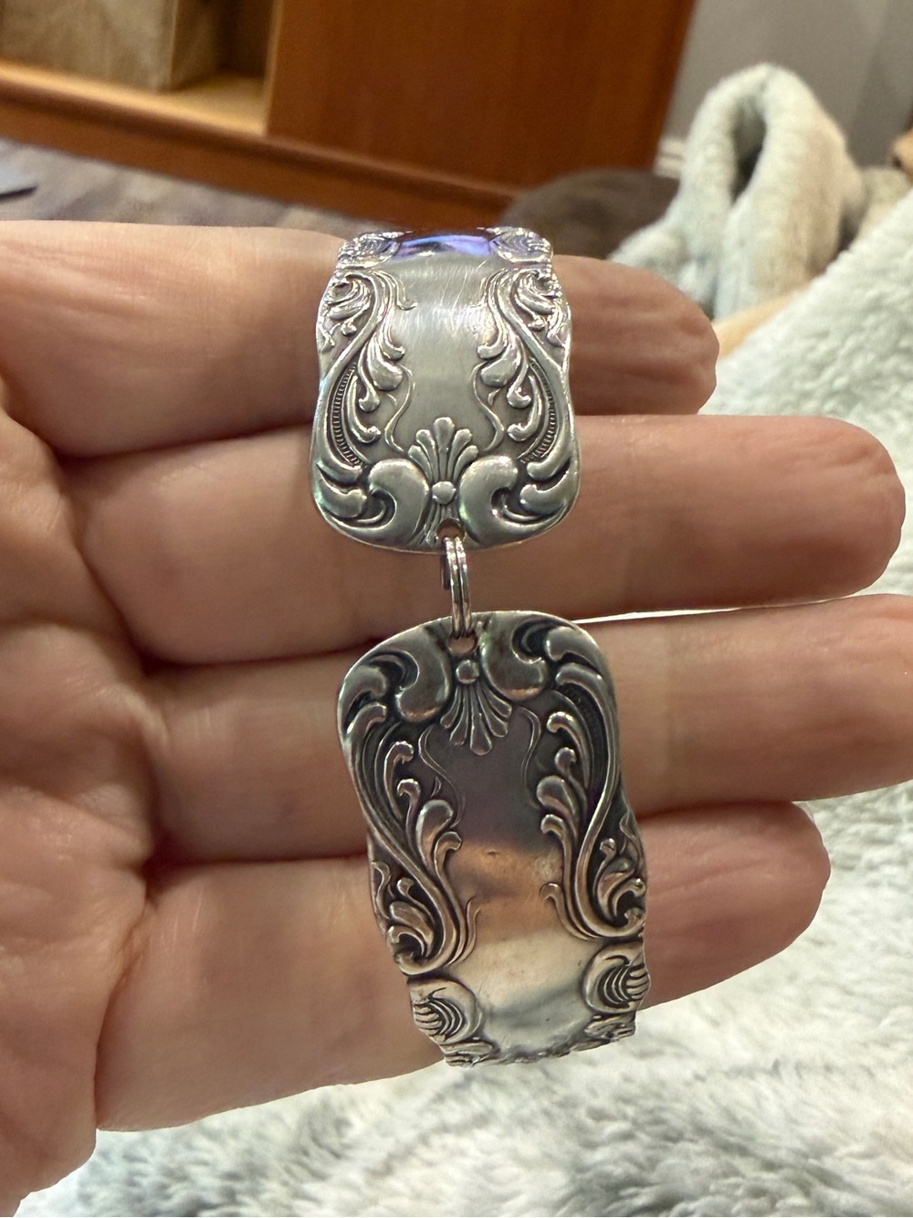 Ornate antique silver Spoon Bracelet - Elegant Scroll Design
